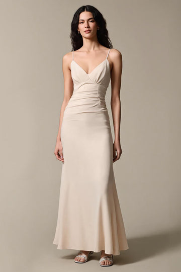 Apricot Simple Chiffon Sheath Spaghetti Straps Evening Dress